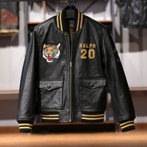 Men's Casual Standing Collar Leather Baseball Jacket