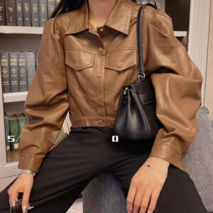 Spring And Autumn New Cropped Leather Motorcycle Jacket