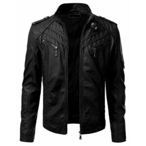 Autumn New Stitching Stand Collar Leather Jacket