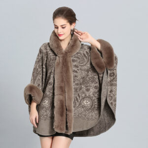 Autumn And Winter Hooded Shawl Cloak Fox Fur Collar All-match Woolen Coat