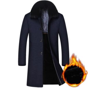 Middle-aged men's coat long men's large fur collar plus velvet quilted thick wool windbreaker