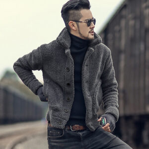 Autumn and winter men's plush stand collar coat type male fleece men's fur collar fleece stand collar jacket