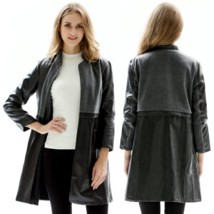 Long Stand Collar Slim Leather Women's Jacket