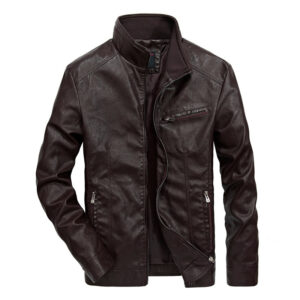 Men's Motorcycle Washed PU Leather Stand-collar Jacket