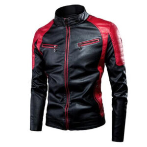 Men's casual motorcycle stitching wool leather jacket