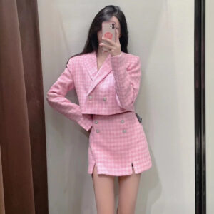 Houndstooth Texture Casual Suit Jacket Textured Culottes Suit For Women