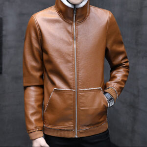 Leather plus fleece jacket male lamb cashmere tide