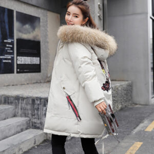 Mid-length Large Fur Collar Down Coat Plus Size Korean Student Loose Padded Padded Jacket Women