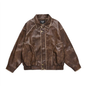 Distressed Lapel Leather Jacket Men's European And American