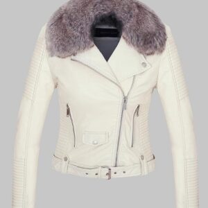 DETACHABLE FUR COLLAR WARM FAUX LEATHER JACKET