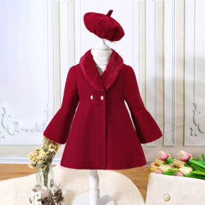 Children's Clothing Young And Little Girls Winter Solid Color Stitching Fur Collar Woolen Coat Outerwear