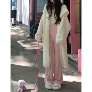 Hooded Fur Cardigan Coat Women's Spring Clothes, Thick Gentle Long Knitted Coat Handmade Clothing Hand Knit Outfit Of The Day