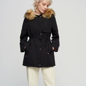 Women's Mid-length Large Fur Collar Thickened Large Size Slim Waist Coat Jacket