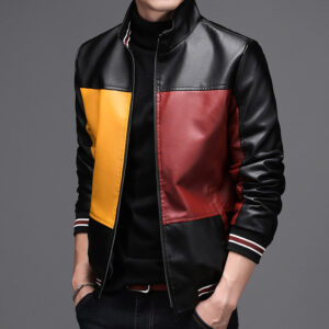 Men's color matching plus suede leather jacket