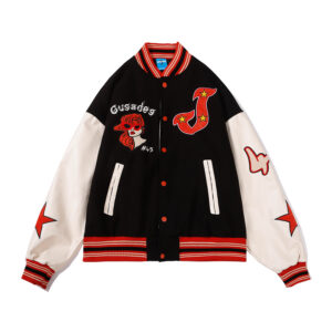 American Street Embroidery Stitching Pu Leather Jacket Baseball