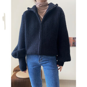 Thickened Loose Lazy Sweater Zipper Knitted Cardigan Jacket Women