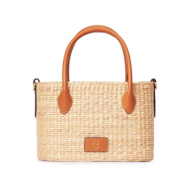 Elegant Woven Straw Handbag with Leather Handles