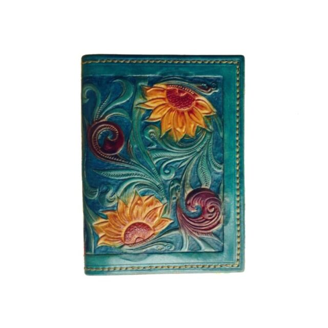 Handcrafted Leather Wallet with Sunflower Carving