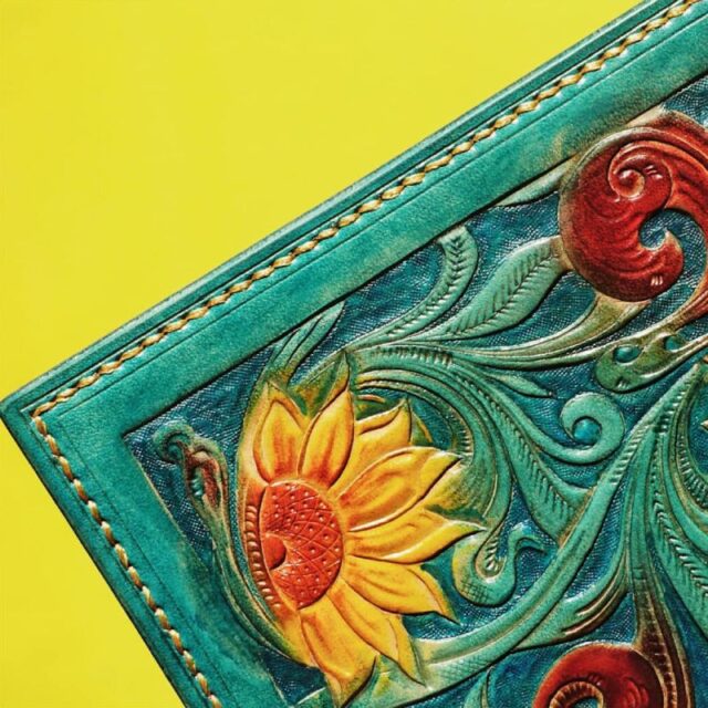 Handcrafted Leather Wallet with Sunflower Carving - Image 5