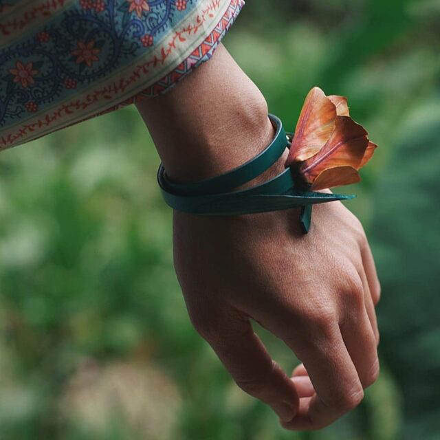 Handcrafted Leather Wrap Bracelet with Floral Carving - Image 2