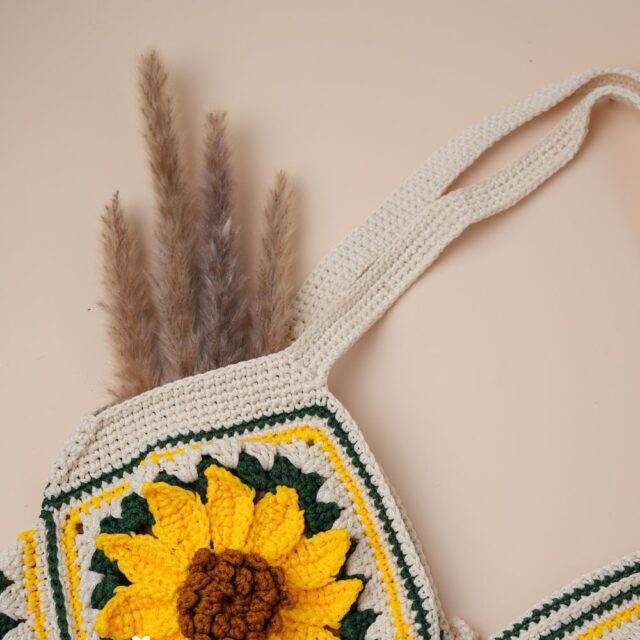 Handmade Sunflower Crochet Shoulder Bag - Image 2